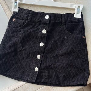 Black Corduroy Button-Front Mini Skirt